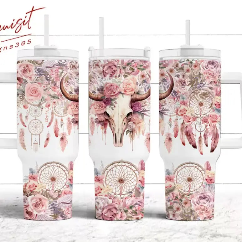 Bull Skull & Dreamcatcher 40oz Tumbler W/Handle