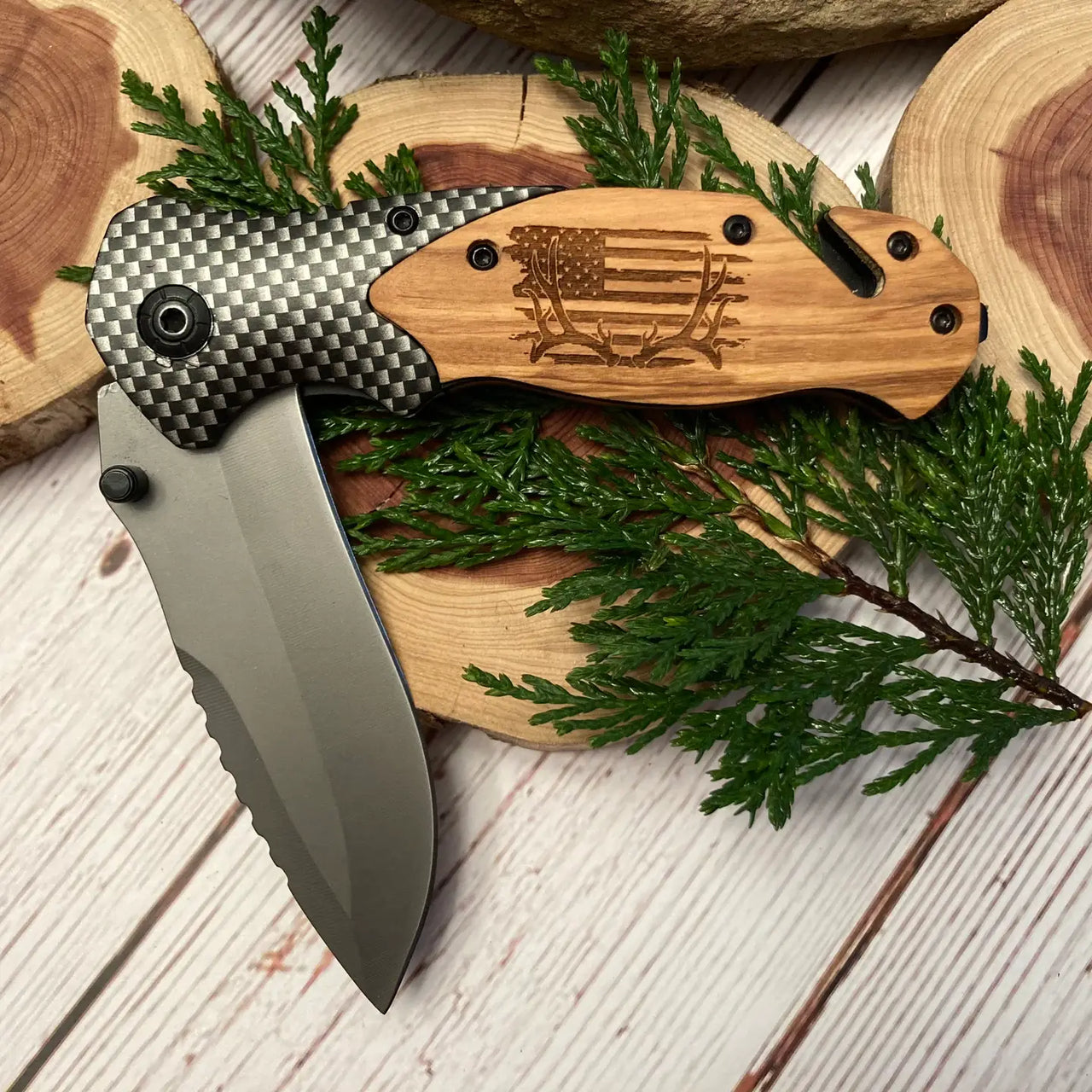Flag & Antlers Knife