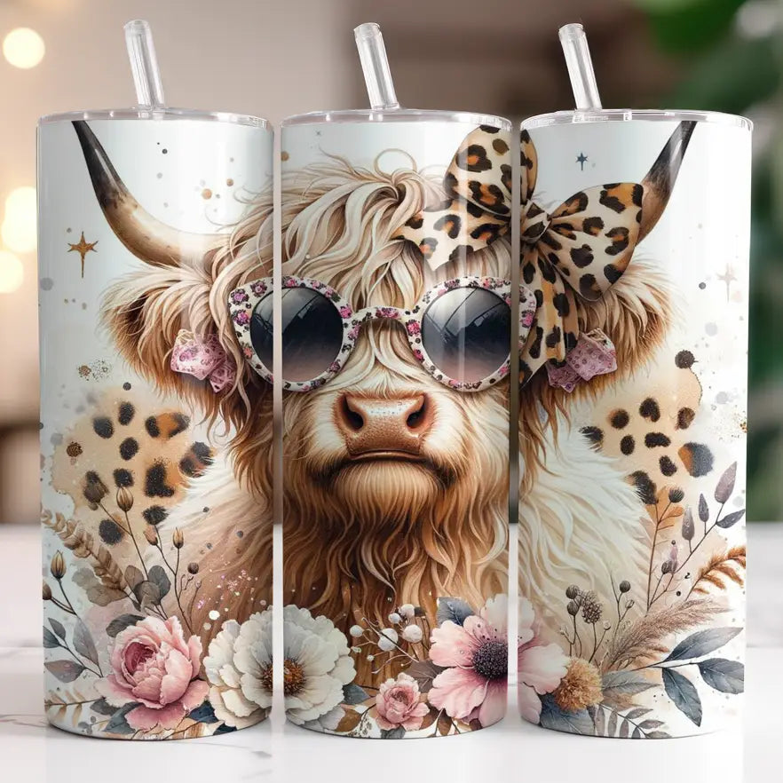 Leopard Highland Cow Skinny Tumbler