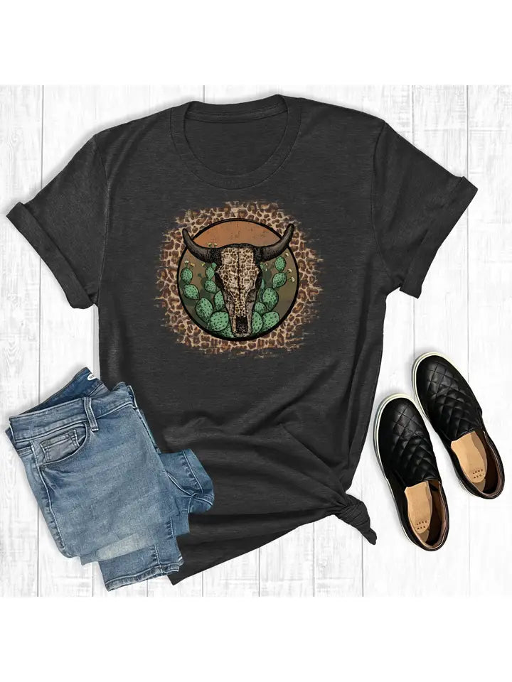 Leopard Western Cowskull T-Shirt