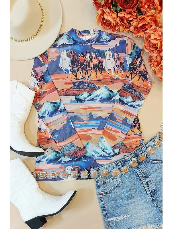 Wild Horses Mesh Top