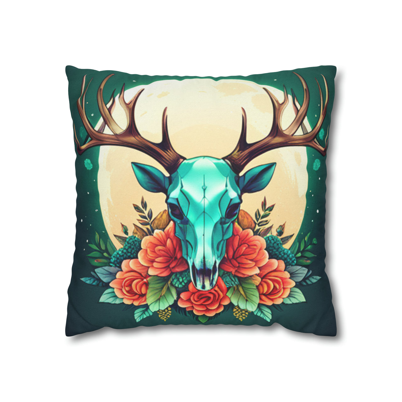 Teal Deer Skull Pillow Cover