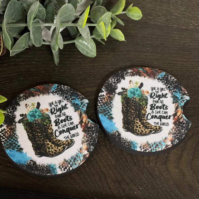 Give A Girl the Right Boots Car Coaster Set