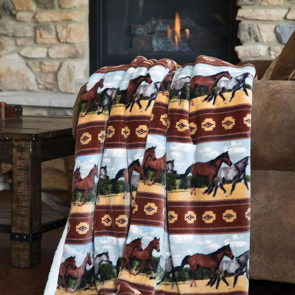 Horses Plush Sherpa Throw