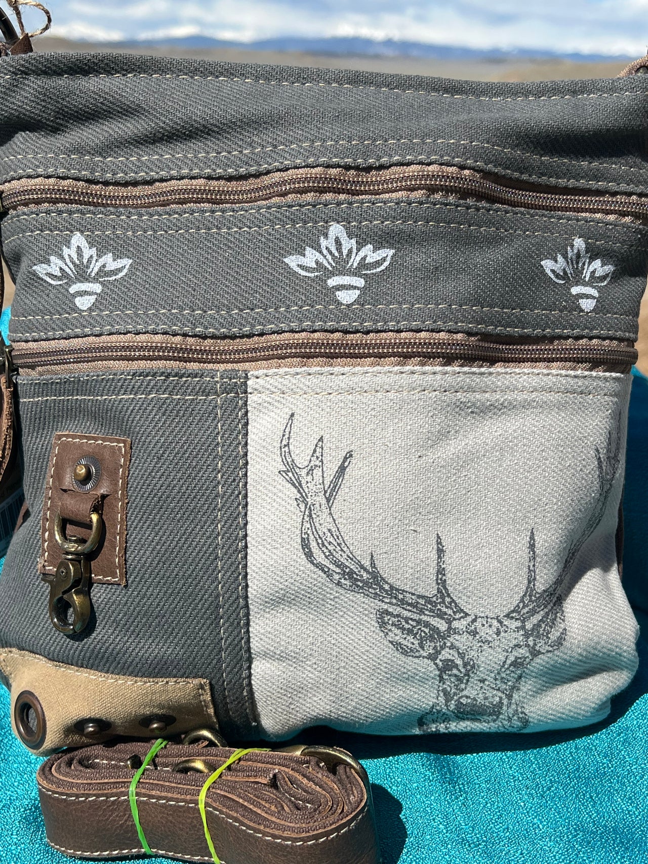 Deer Head & Mixed Fabrics Crossbody Bag