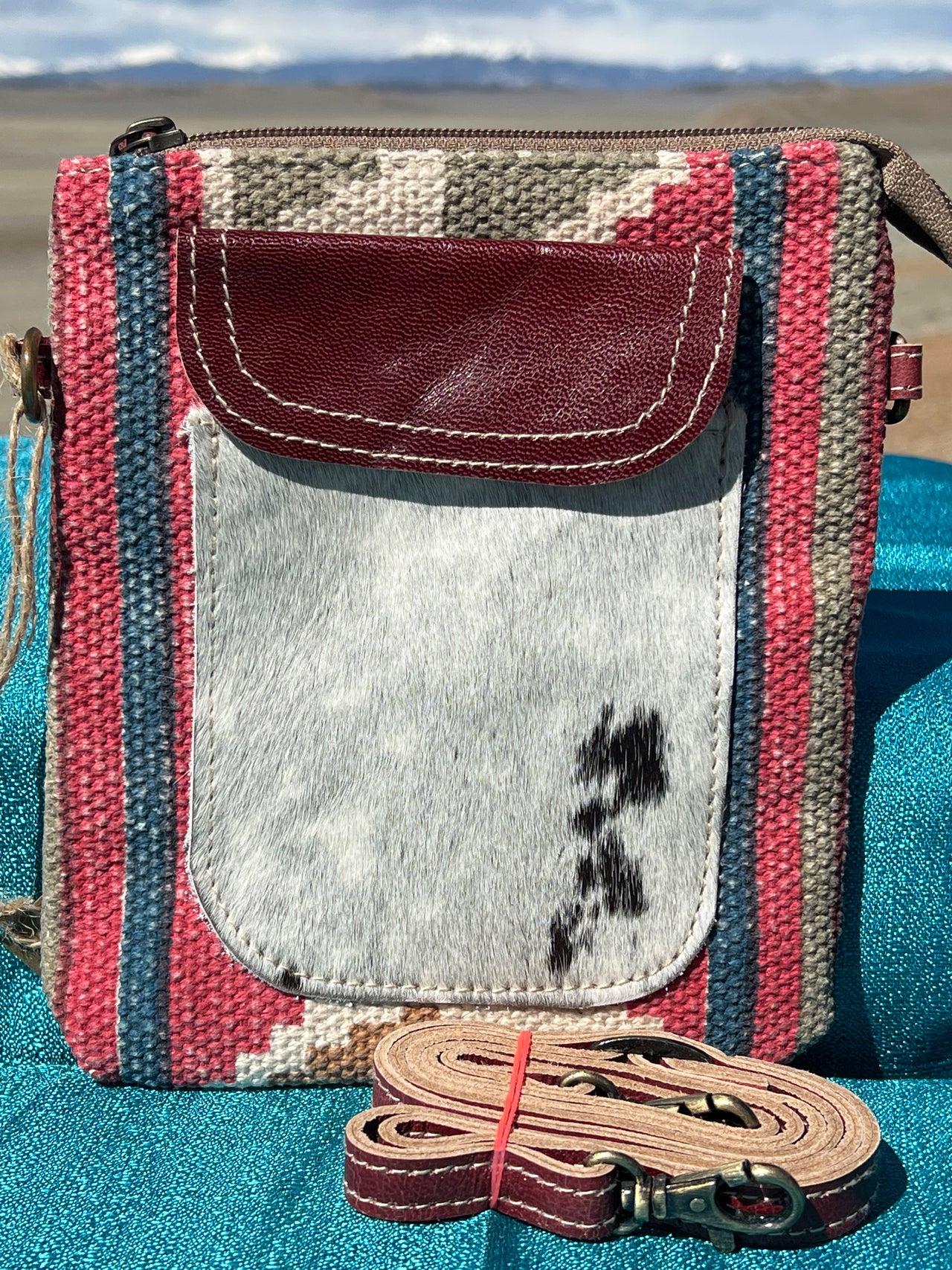 Cowhide & Recycled Rug Crossbody Bag