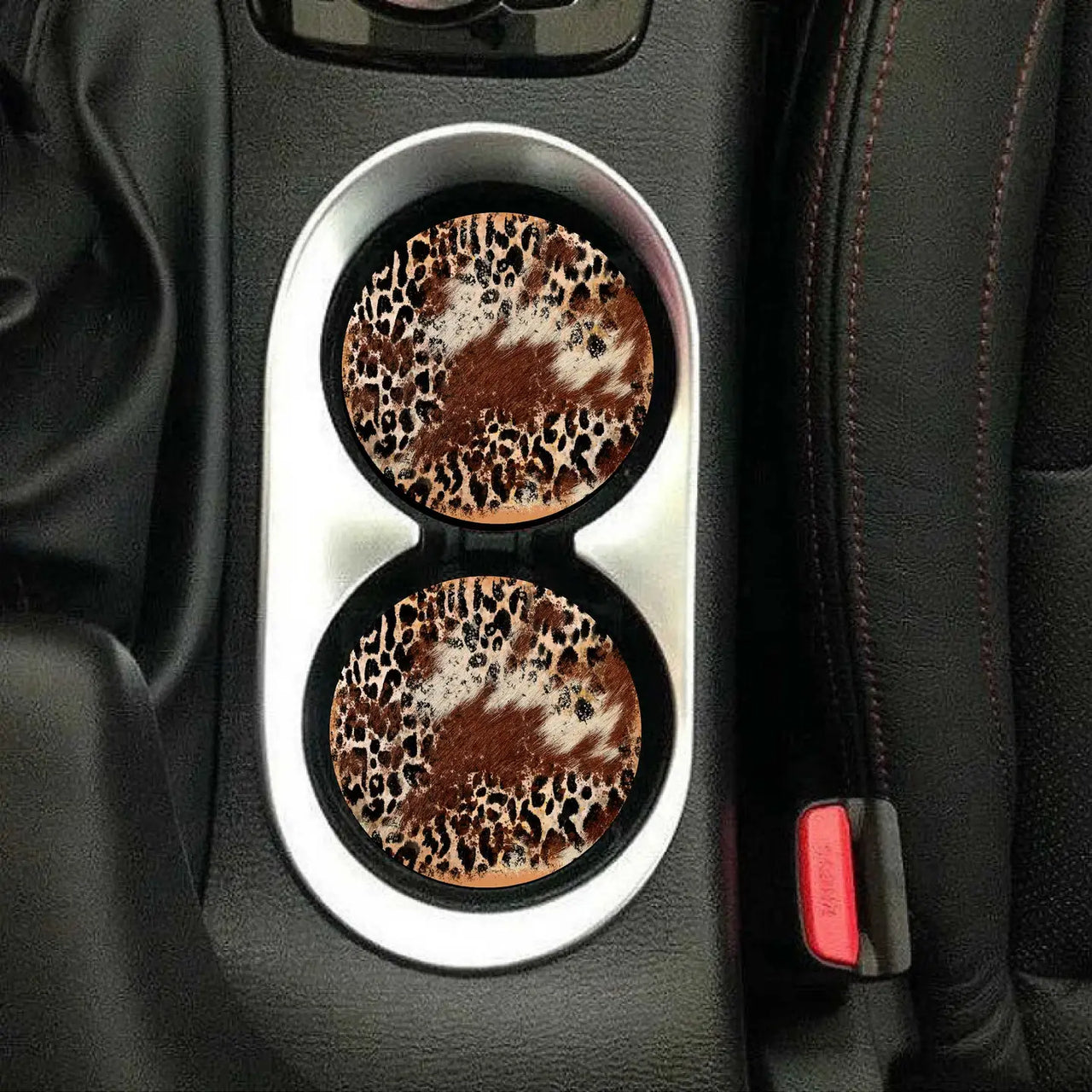 Leopard Cowhide Car Coaster Set