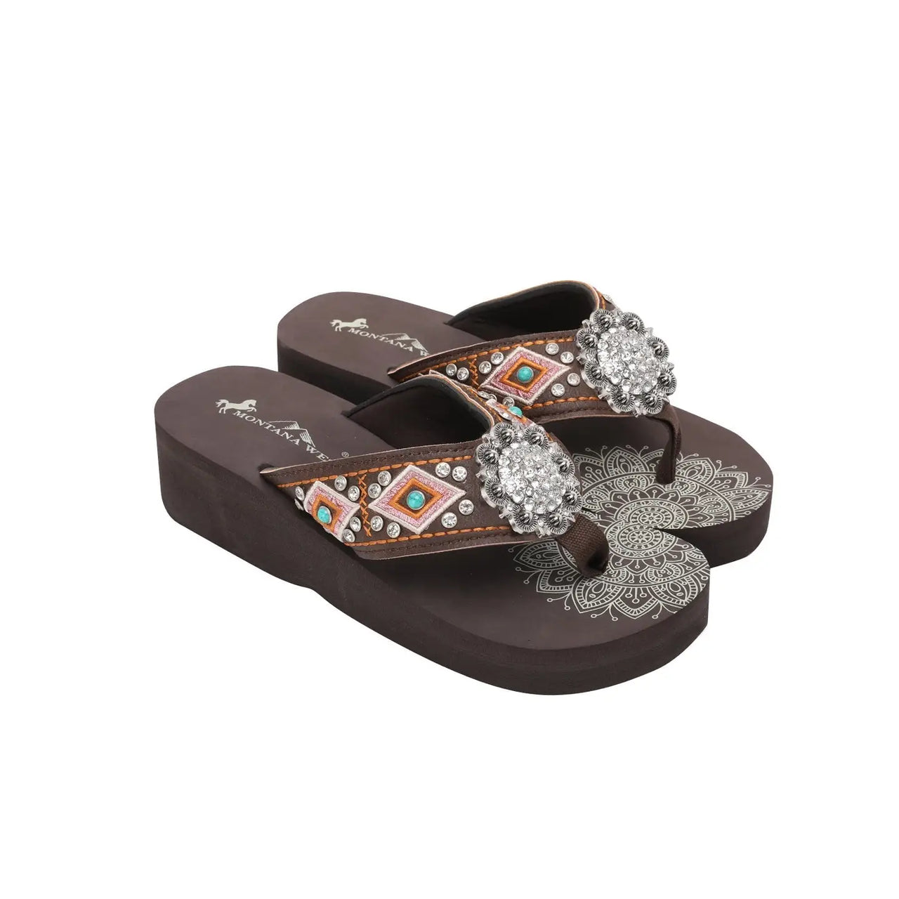 Montana West Mandala Silver Concho Flip Flop