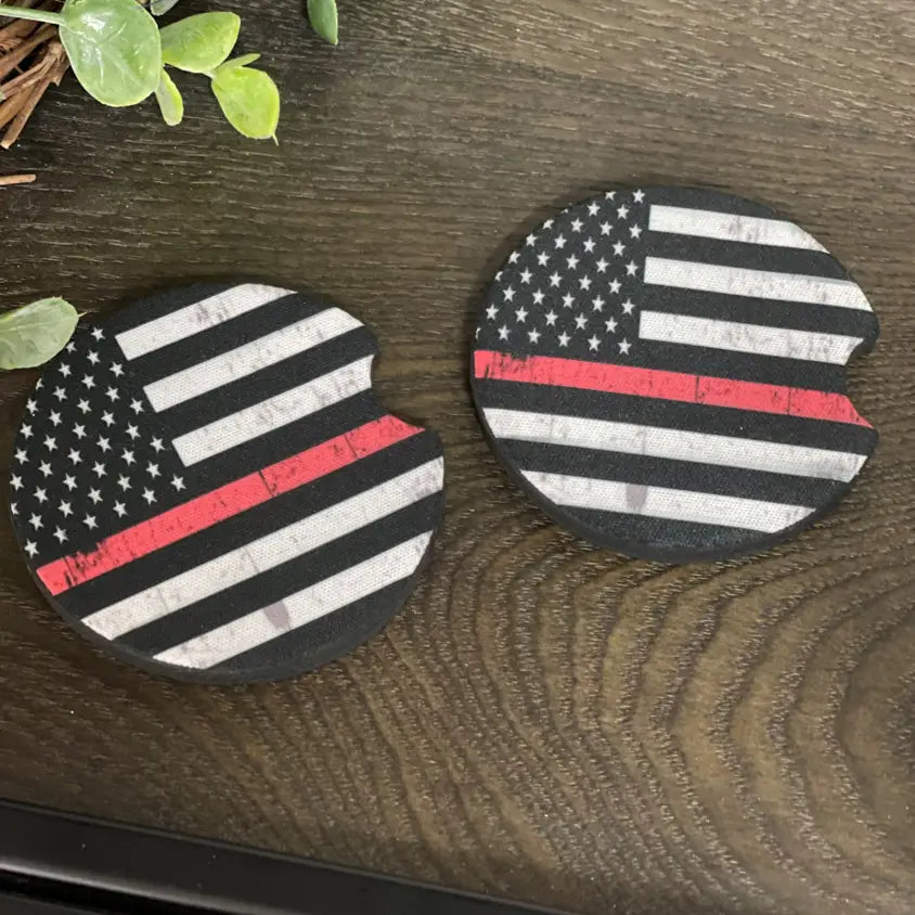Firefighter Thin Red Line Car Coaster Set